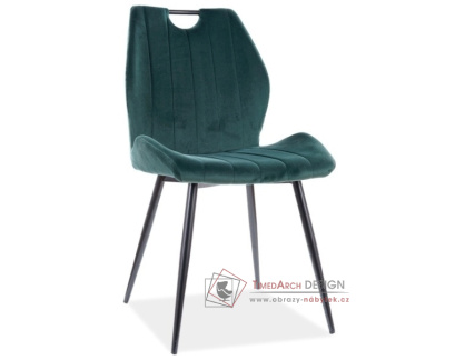 CORA VELVET, jídelní čalouněná židle, černá / látka zelená
