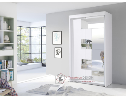 SZARLOTA, šatní skříň s posuvnými dveřmi 120cm, bílá / zrcadla