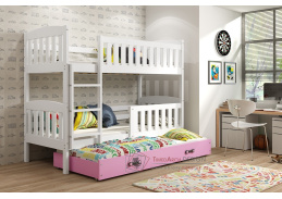 KUBA, patrová postel s přistýlkou, bílá / růžová