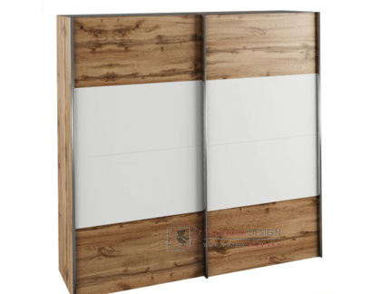 GABRIELA NEW, šatní skříň s posuvnými dveřmi 200cm, dub wotan / bílá