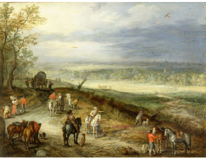 A-1748 Jan Brueghel - Rozsáhlá krajina s cestovateli na venkovské cestě