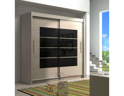 VANCOUVER, šatní skříň s posuvnými dveřmi 180cm, dub sonoma / černé sklo