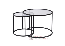 AURUM, konferenční stolek 60+42cm - sada 2ks, černá / čiré sklo
