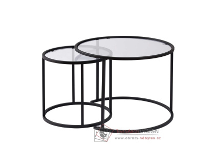 AURUM, konferenční stolek 60+42cm - sada 2ks, černá / čiré sklo