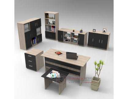FRONTERA kancelářský set se skříňkou, dub / černá