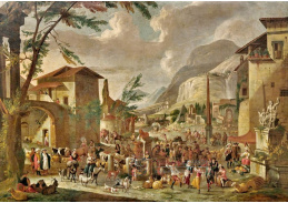 D-9671 Pieter van Bredael - Vesnice s tančícími rolníky mezi římskými ruinami