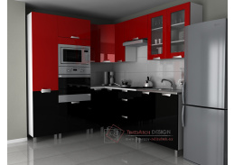 MILENIUM MDR, rohová kuchyňská linka, červený + černý lesk