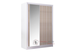 LADDER, šatní skříň s posuvnými dveřmi 150cm, bílá / dub craft / zrcadlo