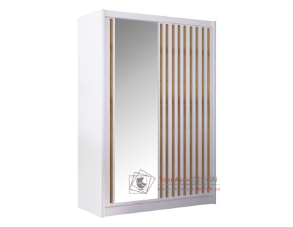 LADDER, šatní skříň s posuvnými dveřmi 150cm, bílá /dub craft / zrcadlo