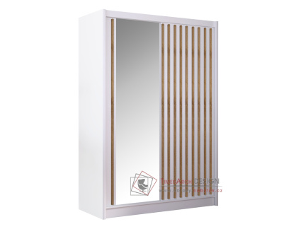 LADDER, šatní skříň s posuvnými dveřmi 150cm, bílá / dub craft / zrcadlo