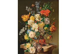 A-8581 Leopold Zinnögger - Bohaté květinové zátiší s růžemi, tulipány, šeříkovými hyacinty, narcisy, kosatci
