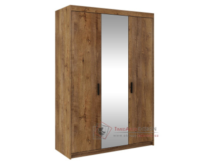 ELINA, šatní skříň 3-dveřová 133cm, dub lefkas / zrcadlo