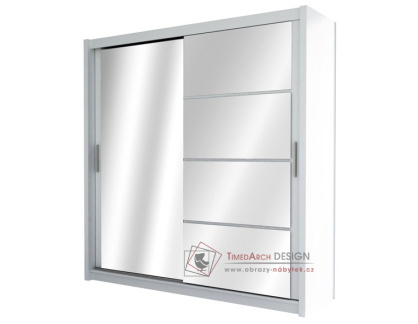 BRANDON, šatní skříň s posuvnými dveřmi 203cm, bílá / bílé sklo / zrcadlo