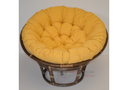 Ratanový papasan 100 cm hnědý polstr žlutý melír