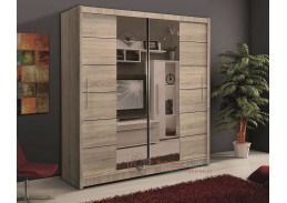 LIZBONA 2, šatní skříň s posuvnými dveřmi 203cm, dub sonoma / zcadla