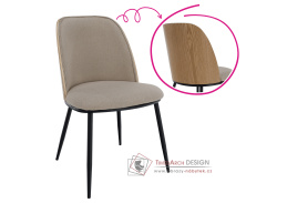 VUDIA, jídelní židle, černá / přírodní / látka béžověhnědá
