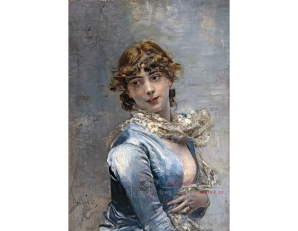 A-4820 Giovanni Boldini - Elegantní dívka v modrých šatech