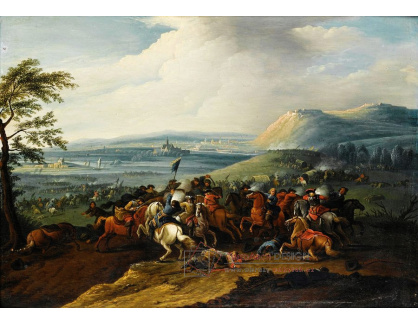 DDSO-3702 Jan Frans van Bredael - Potyčka kavalerie před rozsáhlou říční krajinou