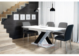 BRAGA, jídelní rozkládací stůl 140-180x80cm, bílý lesk / černý lesk