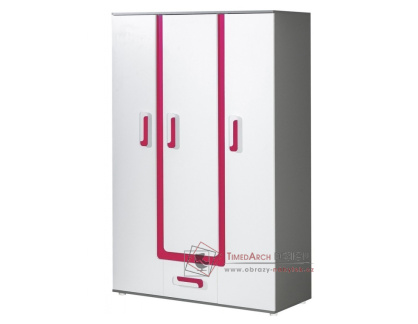 APETTITA 19, šatní skříň 3-dveřová se zásuvkou 128cm, antracit / bílá / růžová