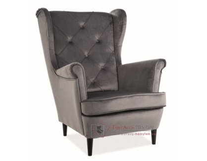 LADY, čalouněné křeslo, wenge / látka velvet Bluvel 14 šedá