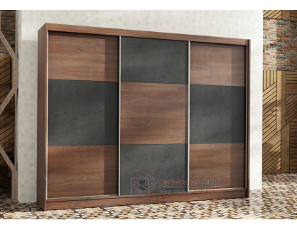 CORDOBA, šatní skříň s posuvnými dveřmi 250cm, dub sterling / beton