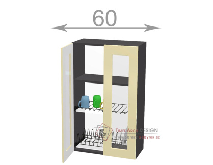 horní vysoká vitrína s odkapávačem š.60, v.92, Horizon WD6092G, grafit/beton