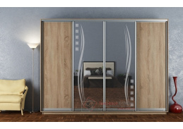 STELLA, šatní skříň s posuvnými dveřmi 300cm, dub sonoma / zrcadla