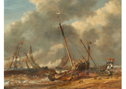A-8593 Abraham Storck - Lodě u pobřeží na rozbouřeném moři
