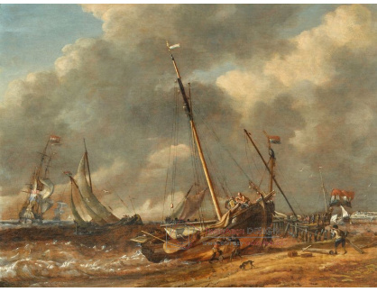 A-8593 Abraham Storck - Lodě u pobřeží na rozbouřeném moři