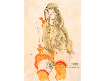 VES 166 Egon Schiele - Sedící dívka s rozpuštěnými vlasy