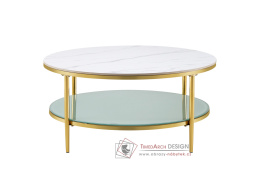 ENION 2 NEW, konferenční stolek pr. 100cm, gold chrom zlatý / světlý mramor / mléčná