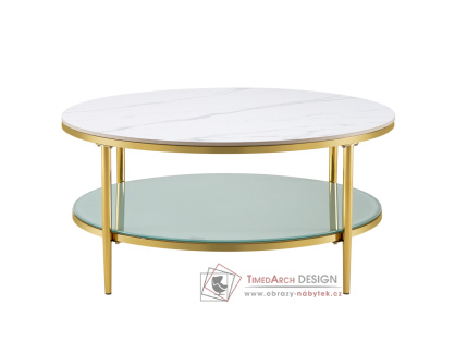 ENION 2 NEW, konferenční stolek pr. 100cm, gold chrom zlatý / světlý mramor / mléčná