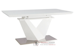 ALARAS III 160, jídelní stůl rozkládací 160-220x90cm, leštěná ocel / bílá / bílé sklo