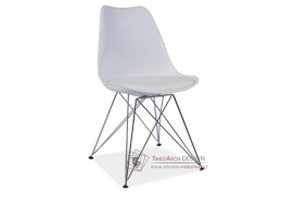 METAL NEW, jídelní židle, chrom / plast + ekokůže bílá
