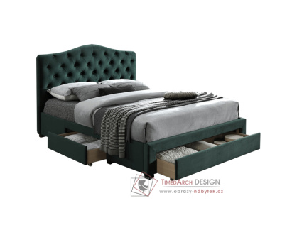 KESADA, čalouněná postel s ÚP 180x200cm, látka velvet smaragdová