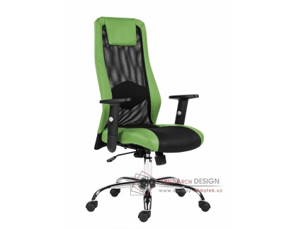 SANDER, kancelářská židle, síťovina černá / látka černá / ekokůže zelená