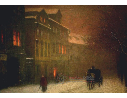 Jakub Schikaneder - Ulice s drožkou v zimním podvečeru II