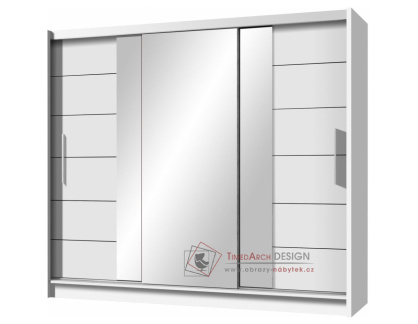 LIZBONA 2, šatní skříň s posuvnými dveřmi 250cm, bílá / zrcadla