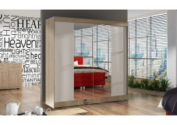BAJA II, šatní skříň s posuvnými dveřmi 200cm, dub sonoma / bílá / zrcadlo