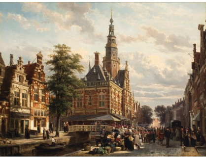 A-6856 Cornelis Springer - Tržní náměstí a radnice Bolsward v létě