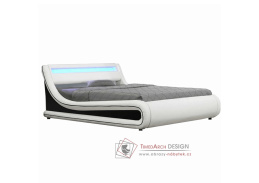 MANILA NEW, čalouněná postel s LED osvětlením 180x200cm, ekokůže bílá + černá