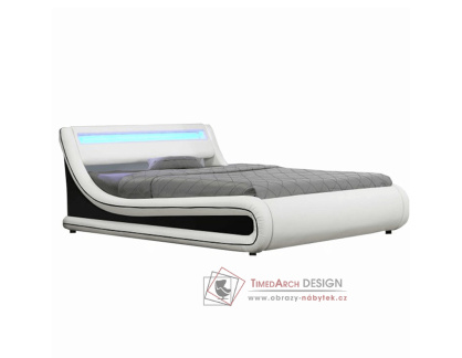 MANILA NEW, čalouněná postel s LED osvětlením 180x200cm, ekokůže bílá + černá