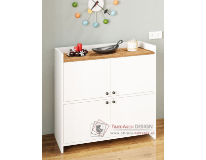 CHINO, multifunkční skříňka 2-dveřová, bílá / borovice