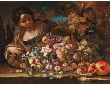 D-6151 Giovanni Paolo Castelli - Mladá žena s květinami a ovocem na kamenné římse