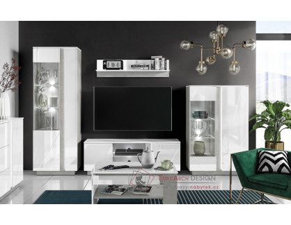 RUBENS SET 1, obývací sestava nábytku, beton šedý / bílý lesk