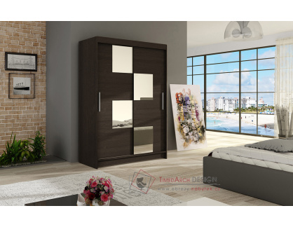 MIKADO III, šatní skříň s posuvnými dveřmi 120cm, čokoláda / zrcadla