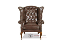 CHESTERFIELD QUEEN, čalouněné křeslo, kůže hnědá