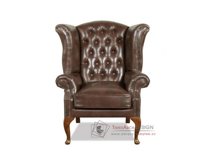 CHESTERFIELD QUEEN, čalouněné křeslo, kůže hnědá