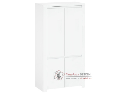 LINDY, šatní skříň 4-dveřová 106cm, bílá / bílý lesk